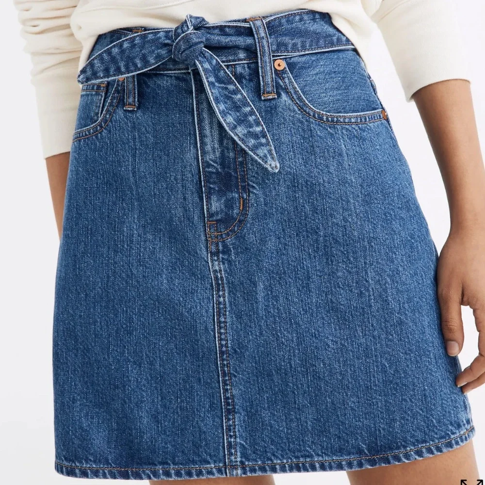 Madewell Rigid Denim Straight Mini Skirt in Haydel Tie-Waist Edition 26 new